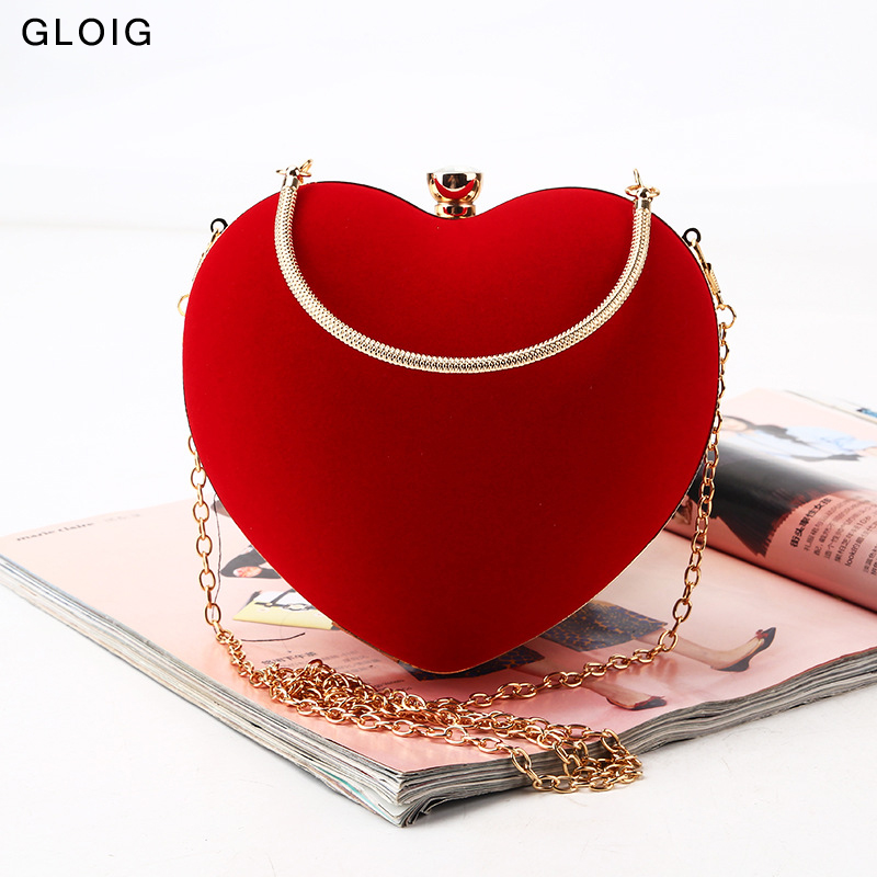 Women Bags Golden - Red Heart Design Women Clutch Small