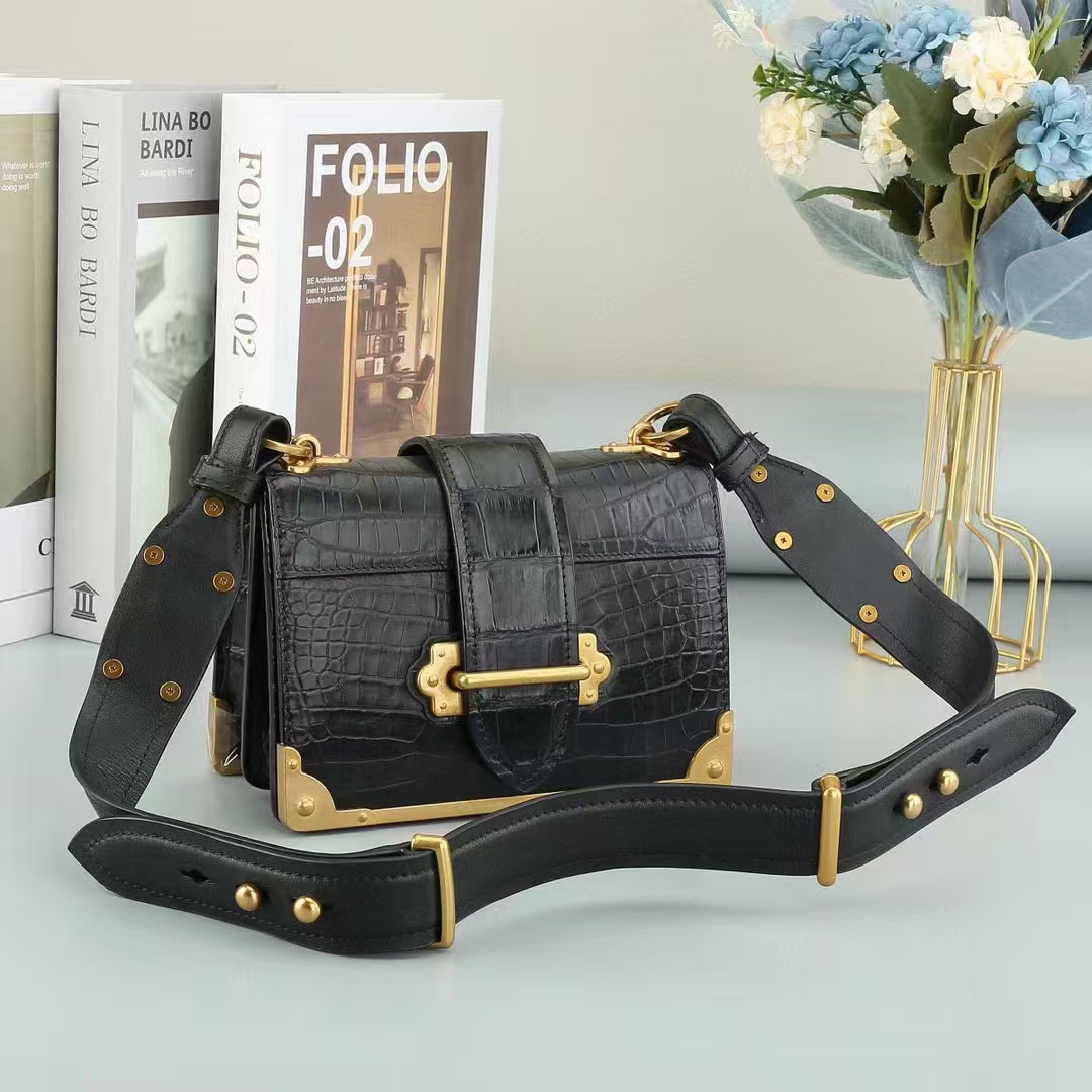 Women Bags Golden - 100% Genuine Crocodile Skin Cross Body