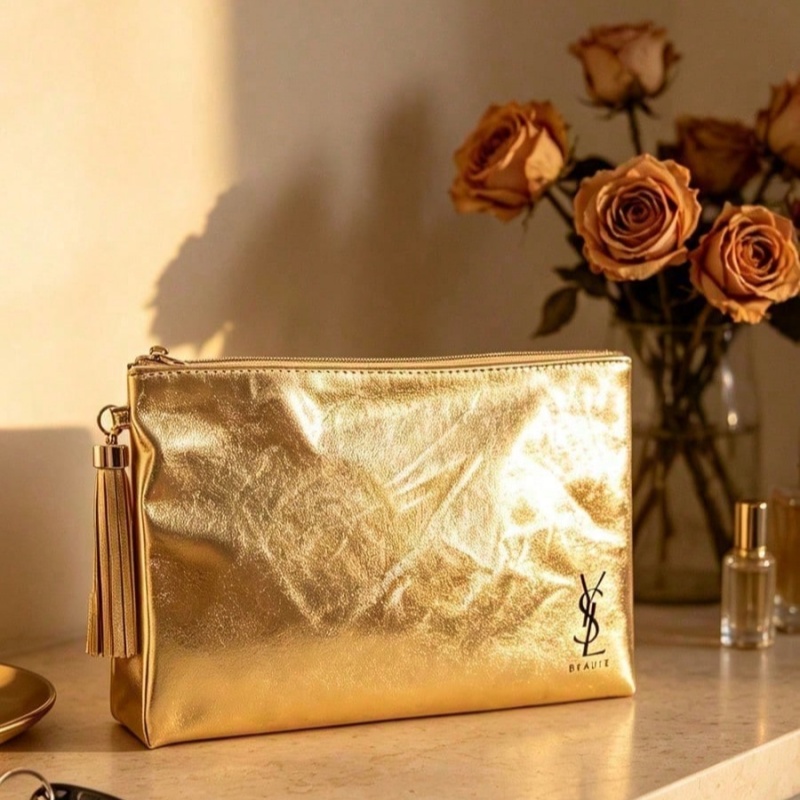 Women Bags Golden - YSL Golden Cosmetic Bag, Portable Waterproof