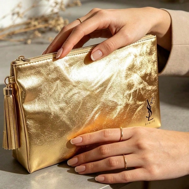 YSL Golden Cosmetic Bag, Porta - Women Bags Golden 评论和价格